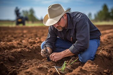 In this authentic and candid photo, an agricultural technician is seen actively collaborating with farmers in the field. Together, they work towards sustainable farming practices