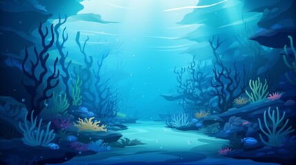 Fototapeta na wymiar Sea bottom, Underwater world scene, ocean floor marine life background. Undersea with corals and seaweed, sea bottom, seabed vector illustration. game background