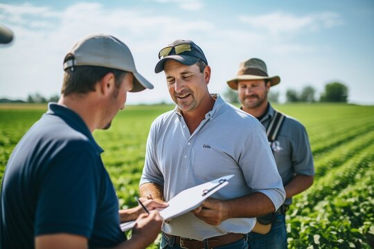 In this authentic and candid photo, an agricultural technician is seen actively collaborating with farmers in the field. Together, they work towards sustainable farming practices