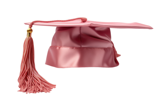 Pink Graduation Cap with Pink Tassel on a White or Clear Surface PNG Transparent Background - Powered by Adobe