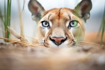 Raamstickers puma with eyes locked on distant animal © primopiano