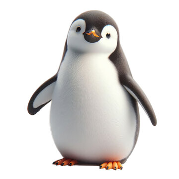 3d penguin on transparent or white background, png