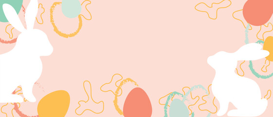 easter banner with white silhouette of easter bunnies and eggs. Frame for tex