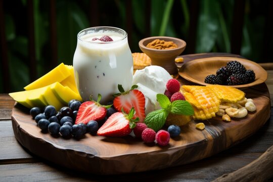 Experience the taste of Indonesia with a traditional Dadiah breakfast, served with fresh fruits and a drizzle of honey