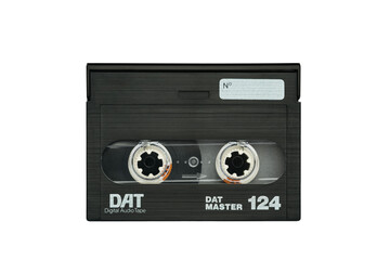 Front view of DAT Master 124 digital audio cassette with transparent layer