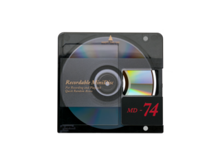 Minidisc with open security flap and rainbow reflection from disk surface with transparent layer