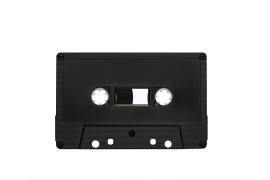 Black audio cassette standing  with transparent layer