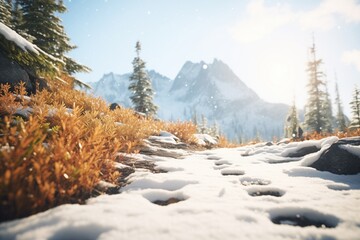 bear paw prints alongside a snowy mountain trail