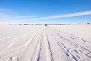 Fototapeta na wymiar snowmobile tracks across a snowy open field