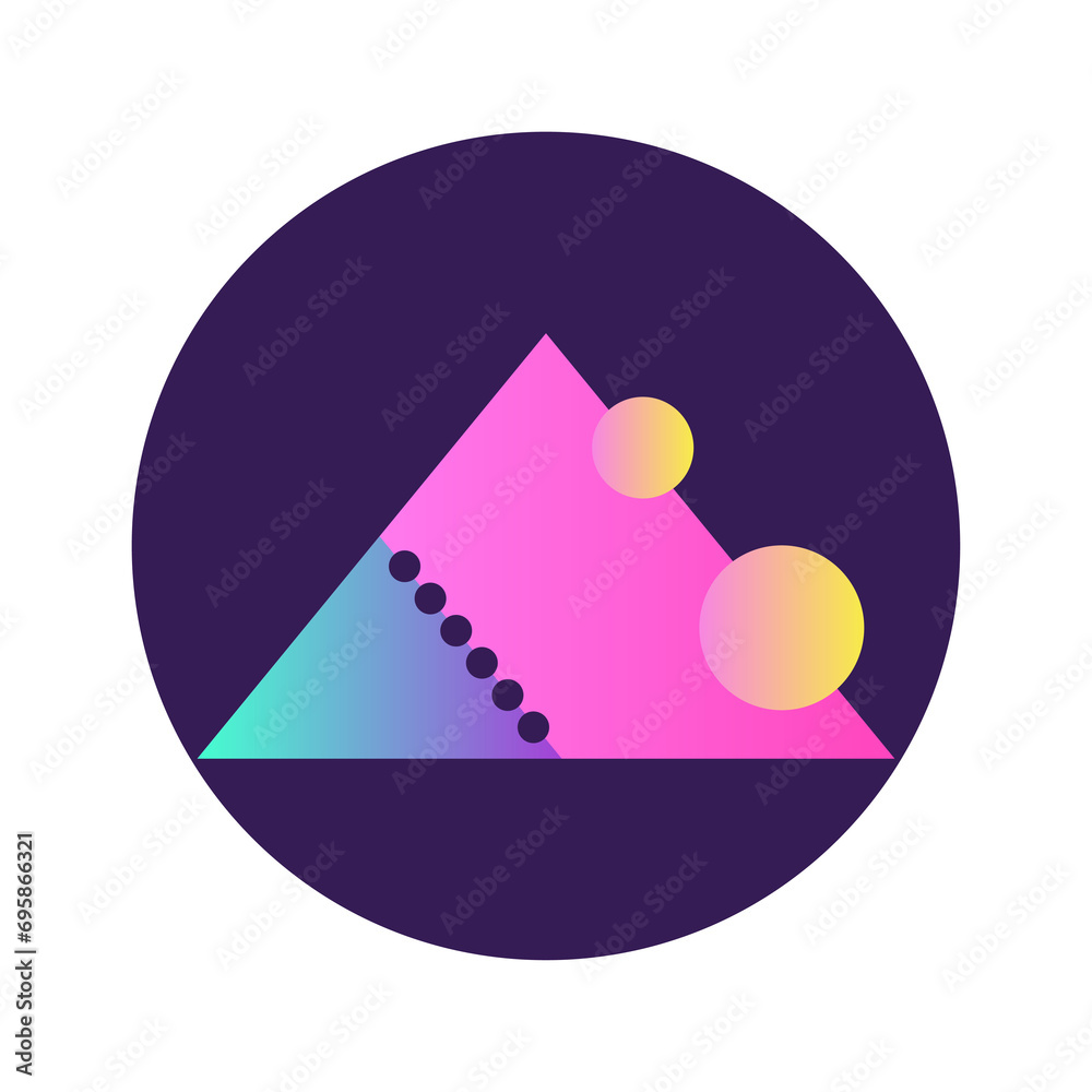 Poster round circle shape button gradient colored texture nostalgic 90's style neon futuristic element icon