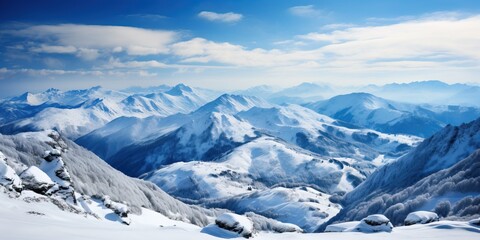 Obraz premium Panoramic View of Snowy Mountain Landscape