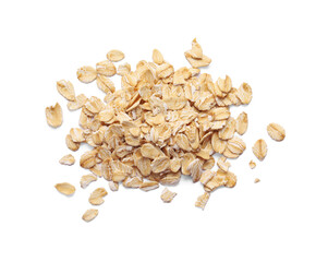 Pile of rolled oats isolated on white, top view