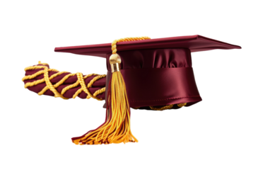 Elegant Academic Achievement Maroon Cap with Gilded Tassel on a White or Clear Surface PNG Transparent Background