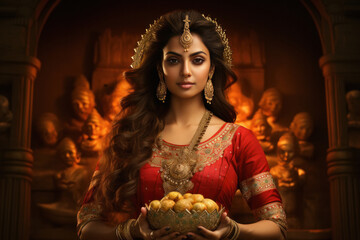 Beautiful indian woman in red saree