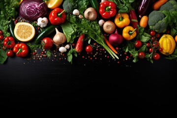 Fresh vegetables on black background. Generative AI