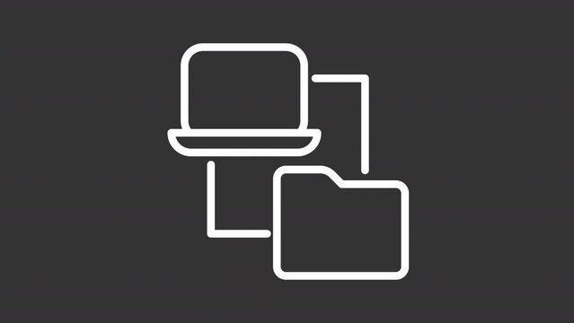 2D white simple thin line animation of data transfer icon, HD video with transparent background, seamless loop 4K video representing cloud computing.
