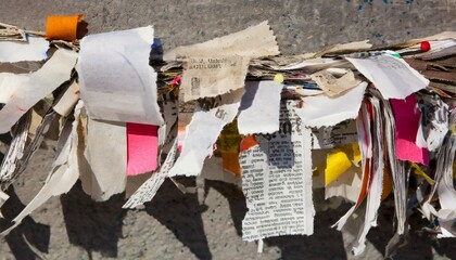 small pieces of glued torn newspaper