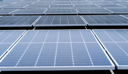 Close-up of Solar cell farm power plant eco technology.landscape of Solar cell panels in a...
