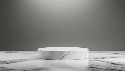 Fototapeta na wymiar white marble product display on gray background with modern backdrops studio empty pedestal or podium platform 3d rendering