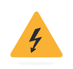 High voltage symbol with electric lightning. Vector illustration. Triangular caution danger sign. Hazard warning sign. Flat icon isolated on white background