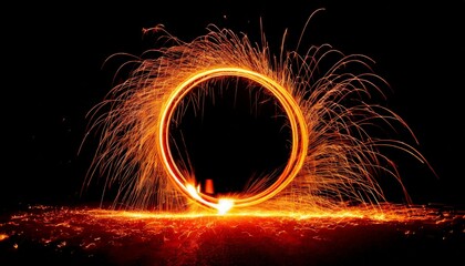 pure circle fire with sparks abstract fire ring of fire flame fireworks burning sparking fire circle pattern or cold fire or fireworks in black background