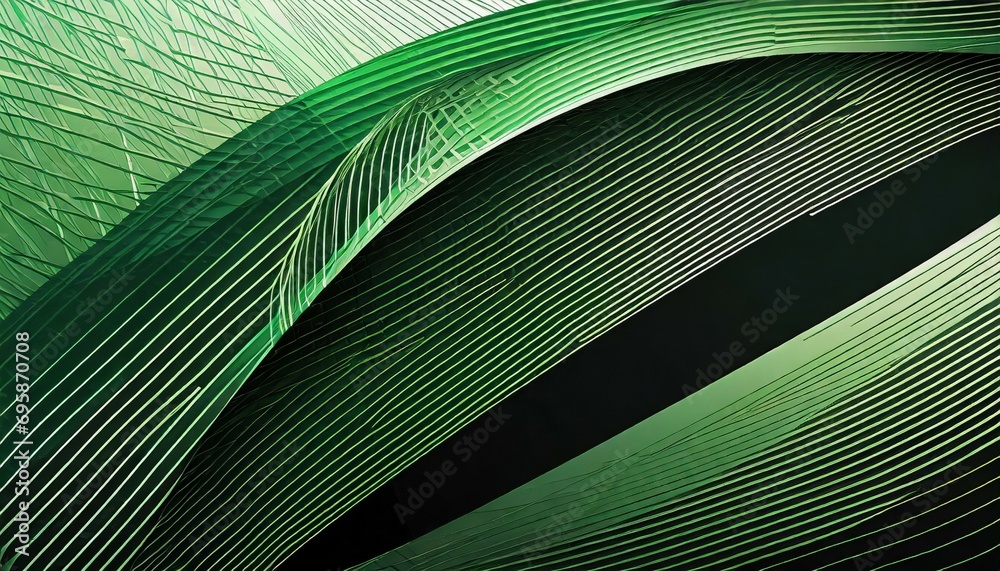 Wall mural digital green and black curve lines geometric abstract graphics poster web page ppt background