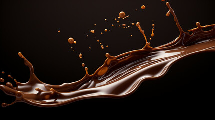 Chocolate splash on black background.  AI generative.