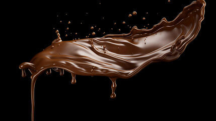 Chocolate splash on black background.  AI generative.