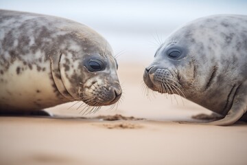 pair of seals nose-to-nose on beach