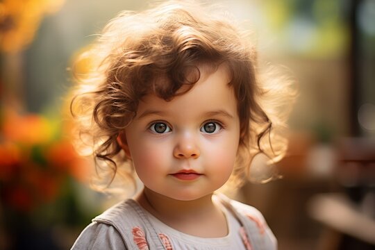 A close-up portrait of a baby with soft lighting and a blurred backdrop of a nursery. Use a Sony α7 III camera with a 100mm lens at F 1.2 aperture setting to capture the innocence. Generative AI