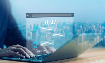 AI chat digital technology generates the information command prompt. concept business communication, bot artificial intelligence open for customers. development of smart robot conversation, chatbot