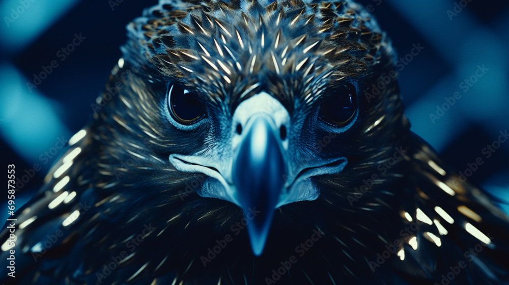 Poster an abstract representation of an eagle with a visionary gaze, embodying leadership and foresight in 