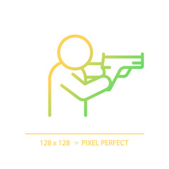 2D pixel perfect gradient shooting stance icon, isolated vector, thin line illustration representing weapons.