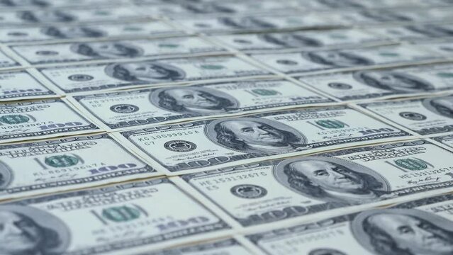 close-up animation concept image showing a long sheet of american dollar notes HD finance economy