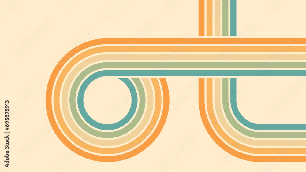 Wall mural abstract background of rainbow groovy wavy line design in 1970s hippie retro style. vector pattern r
