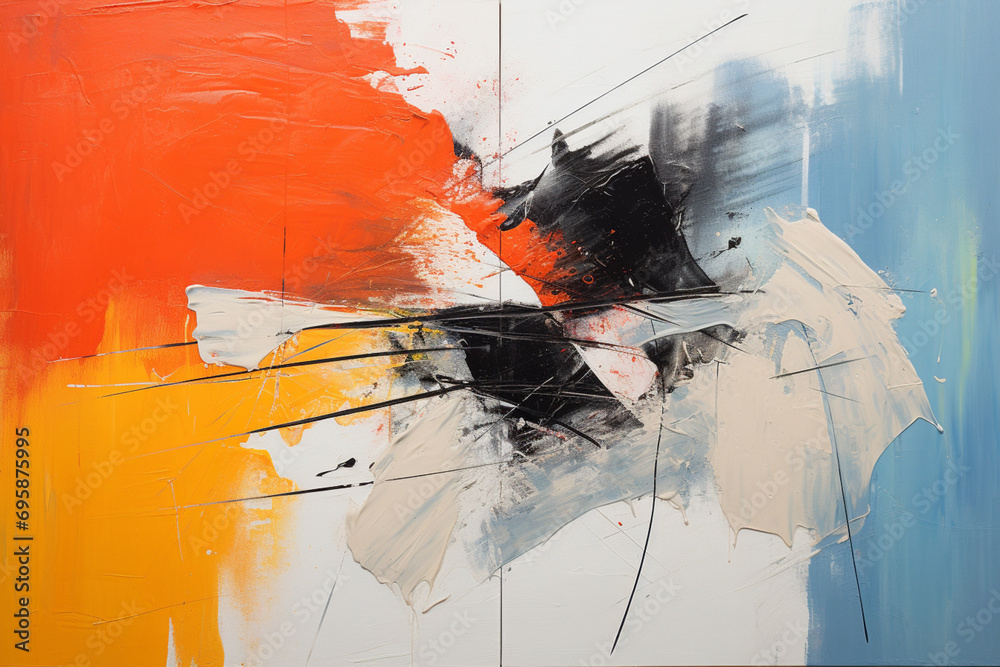 Poster An image showing the collision of a wild, abstract expressionist painting and a minimalist canvas.