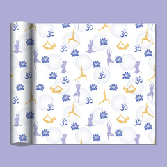 Fototapeta na wymiar Vector women's yoga poses have a seamless pattern. Vector fabric texture for textile print, wrapping paper, gift cards, and wallpaper flat design.