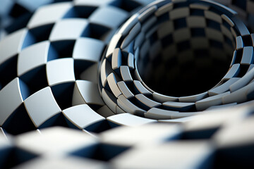 A design with a checkerboard pattern that appears to warp or bend.