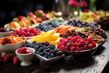 Fruit and berries buffet. Generative AI