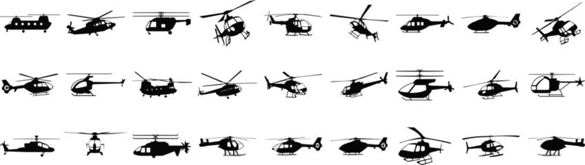 Fototapeten Set of black helicopter  silhouettes vector illustrations isolated on white background © Smix Ryo 