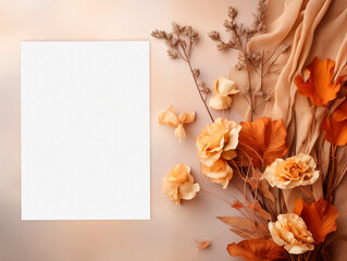 Mockup blank paper card with copy space, top view. 
