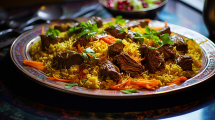 Savory Uzbek Pilaf Served at a Celebration