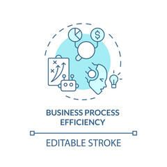 2D editable blue business process efficiency icon, monochromatic isolated vector, thin line illustration representing cognitive computing.