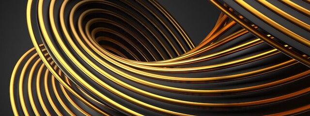 Black and gold edge wavy band Elegant and modern 3D Rendering abstract background with a luxurious sense of unity