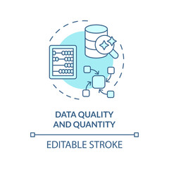 2D editable blue data quality and quantity icon, monochromatic isolated vector, thin line illustration representing cognitive computing.