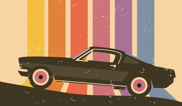 Vintage style colorful car illustration