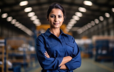 Young and confident indian female worker or labor at factory - Powered by Adobe