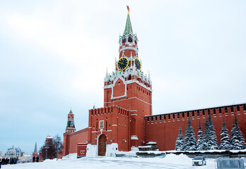 Moscow, Russia. Kremlin. The Spasskaya Tower.
 The Spasskaya Tower is a travel tower of the Moscow Kremlin, overlooking the Red Square. It was built in 1491 by architect Pietro Solari.