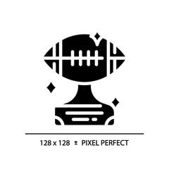 American football trophy black glyph icon. Football league championship. Tournament prize. Team game. Victory sport. Silhouette symbol on white space. Solid pictogram. Vector isolated illustration