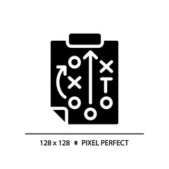 Playbook black glyph icon. American football play strategy. Planning game. Developing tactics and strategies. Silhouette symbol on white space. Solid pictogram. Vector isolated illustration